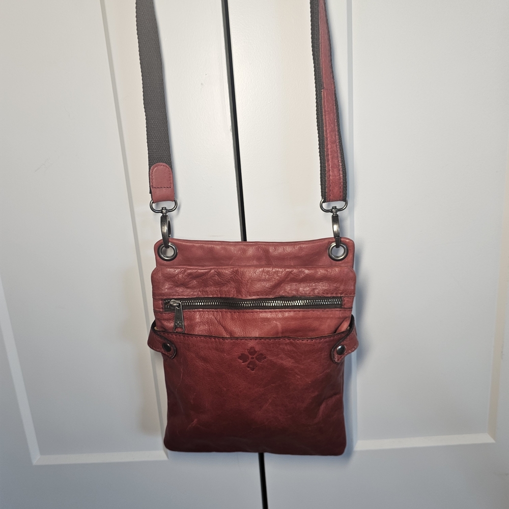 Patricia Nash Cranberry Leather Crossbody Bag with Fabric Strap